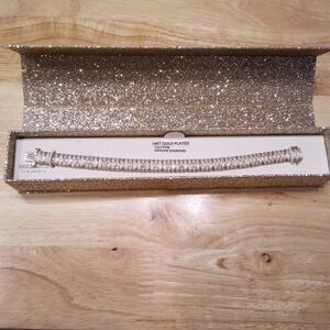 14KT Gold Plated Choker Necklace with Clear Diamonds